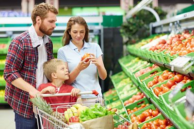 Modern consumers visiting grocery store